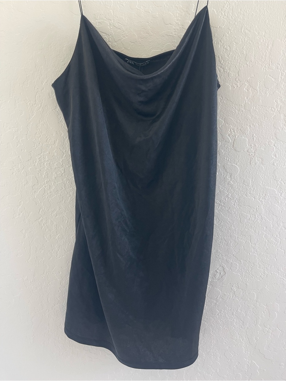 NWT Zara Black Slinky mini dress with draped neck size large